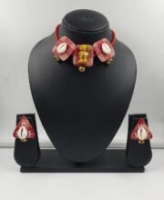 Red & White Color Hand Crafted Choker Necklace Set