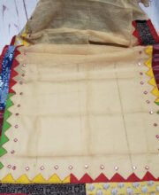 Off-White Color Cotton Saree With Ajrakh Applique Work