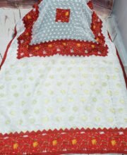 White Jamdani Saree With Red Color Patch Work