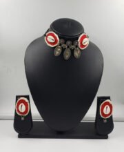 Red & White Color Hand Crafted Choker Necklace Set