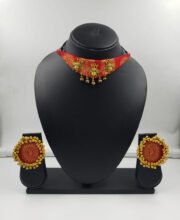 Red Color Hand Crafted Choker Necklace Set