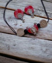 Black & Red Color Hand Crafted Jute Choker Necklace Set