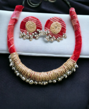 Red Color Hand Crafted Jute Choker Necklace Set