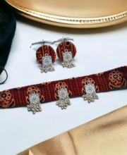 Red Color Hand Crafted Jute Choker Necklace Set