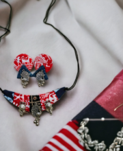 Blue & Red Color Hand Crafted Choker Necklace Set