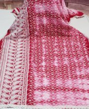 Pink & White Color Chikan Kari MulMul Cotton Saree