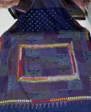 Navy Blue Color Kantha Embroidery Saree