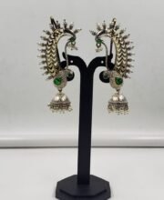 Silver Replica Jhumka Ear Ring With Stone