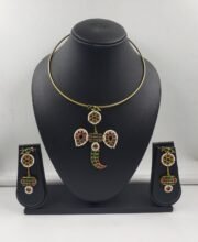 Silver Replica Rajwadi Polish Necklace Set With Stone