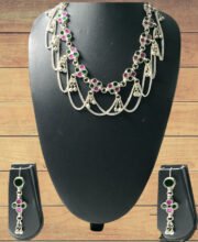 Silver Replica Chain Necklace Set With Stone