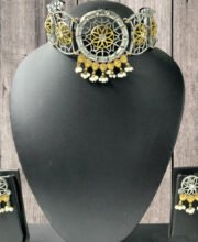 Silver Replica Dual Tone Choker With Ear-Ring