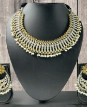 Silver Replica Dual Tone Necklace Set With Pearl Beads