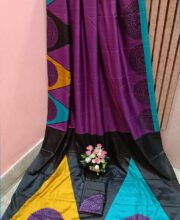 Purple Multi Color Printed Art Dupion Silk Saree