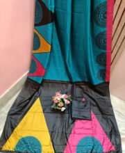 Blue Multi Color Printed Art Dupion Silk Saree