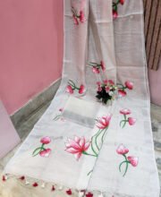 White Multi Color Cotton Printed Saree