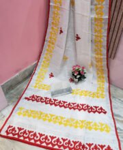 White Multi Color Cotton Applique Work Saree