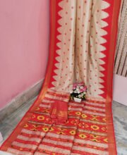 Off-White Multi Color Assam Silk Saree
