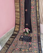 Black Multi Color Printed Blended Silk Saree