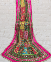 Multi Color Printed & Embroidered Chinon Silk Dupatta