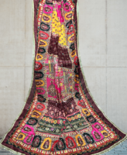 Multi Color Printed & Embroidered Chinon Silk Dupatta