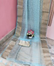 Sky Blue Color Organza Chikan Kari Saree