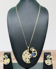 Gold Polished Meena Kari Chain Set With Shell