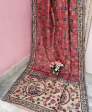Peach Multi Color Tussar Kalamkari Kantha Saree