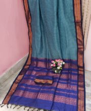 Turquoise Blue & Royal Blue Color Gadwal Saree