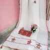 White & Red Color Cotton Embroidered Saree