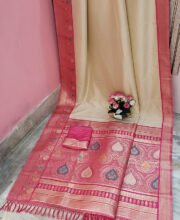 Off-White Color Meenakari Katan Benarasi Saree