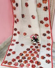 White Multi Color Cotton Aplic Saree