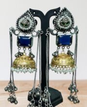 Silver Replica Dual Tone Jhumka With Stone
