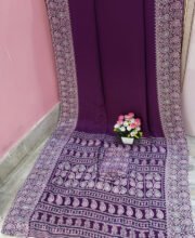 Wine Color Ajrakh Printed Modal Silk Saree