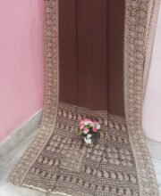 Chocolate Color Ajrakh Printed Modal Silk Saree