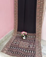Black Color Ajrakh Printed Modal Silk Saree