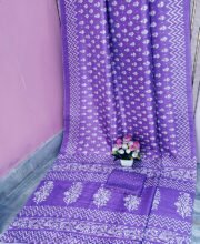 Purple Blue Color Printed Silk Saree