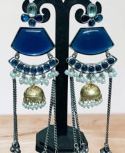 Silver Replica Dual Tone Jhumka With Stone