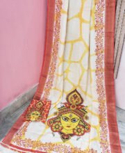 White Color Hand Painted Bapta Tussar Saree