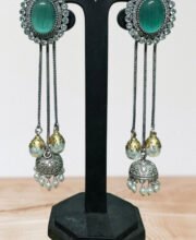 Silver Replica Dual Tone Jhumka With Stone