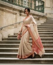 Cream Color Tissue Silk Saree