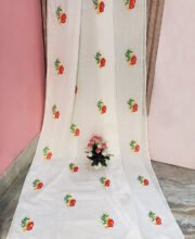White Color Cotton Embroidery Saree