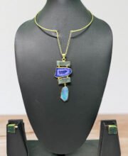 Gold Polish Blue Stone Necklace Set
