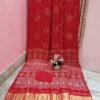 Red Color Ajrakh Printed Gajji Silk Saree