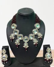 Maroon Kundan Polki Necklace Set