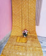 Mustard Color Ajrakh Printed Modal Silk Saree