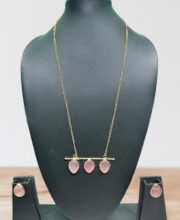 Gold Polish Stone Long Pendant Set