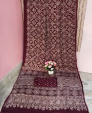 Maroon Color Ajrakh Printed Modal Silk Saree