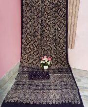 Navy Blue Color Ajrakh Printed Modal Silk Saree