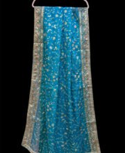 Turquoise Blue Color Embroidered Net Dupatta