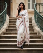 White Color Tussar Silk Bullian Stitch Saree
